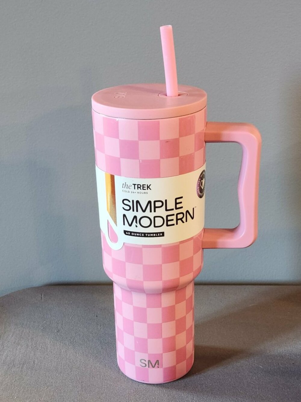 Simple Modern Trek 40 oz Tumbler Pink Gingham Checkered Handle